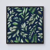 Warren Reed - Designer Watercolor Leaves Framed Canvas in Black | Size: w10 inch x h10 inch