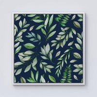 Warren Reed - Designer Watercolor Leaves Framed Canvas in Off-White | Size: W30" x H30"