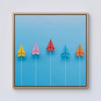 Warren Reed - Designer Paper Aeroplanes Framed Canvas in Light Brown | Size: W30" x H30"