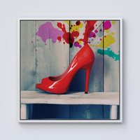 Warren Reed - Designer Retro Red Shoes Framed Canvas in Off-White | Size: w40 inch x h40 inch