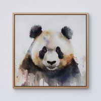 Warren Reed - Designer Panda Watercolour Framed Canvas in Light Brown | Size: w10 inch x h10 inch