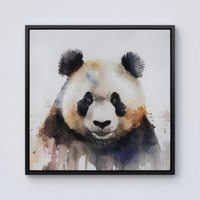 Warren Reed - Designer Panda Watercolour Framed Canvas in Black | Size: w40 inch x h40 inch