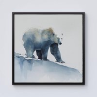 Warren Reed - Designer Polar Bear Watercolour Framed Canvas in Black | Size: w10 inch x h10 inch