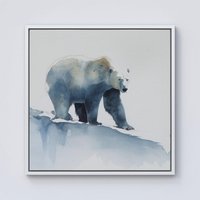 Warren Reed - Designer Polar Bear Watercolour Framed Canvas in Off-White | Size: W30" x H30"