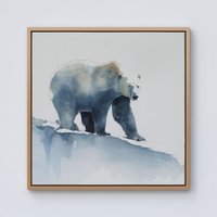 Warren Reed - Designer Polar Bear Watercolour Framed Canvas in Light Brown | Size: w40 inch x h40 inch