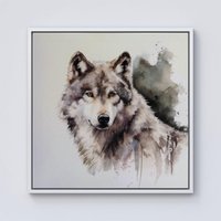 Warren Reed - Designer Loyal Wolf Watercolour Framed Canvas in Off-White | Size: W30" x H30"