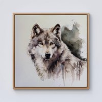 Warren Reed - Designer Loyal Wolf Watercolour Framed Canvas in Light Brown | Size: W30" x H30"