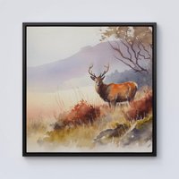 Warren Reed - Designer Stag Deer Water Colour Framed Canvas in Black | Size: w10 inch x h10 inch
