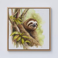 Warren Reed - Designer Sloth Watercolour Framed Canvas in Light Brown | Size: W16" x H16"