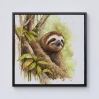Warren Reed - Designer Sloth Watercolour Framed Canvas in Black | Size: w40 inch x h40 inch