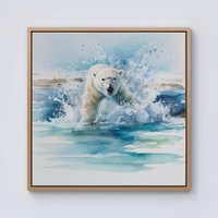 Warren Reed - Designer Hunting Polar Bear Watercolour Framed Canvas in Light Brown | Size: w40 inch x h40 inch