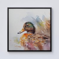 Warren Reed - Designer Mallard Watercolour Framed Canvas in Black | Size: W30" x H30"