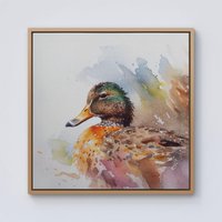 Warren Reed - Designer Mallard Watercolour Framed Canvas in Light Brown | Size: w40 inch x h40 inch
