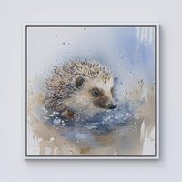 Warren Reed - Designer Hedgehog Watercolour Framed Canvas in Off-White | Size: W30" x H30"