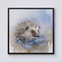 Warren Reed - Designer Hedgehog Watercolour Framed Canvas in Black | Size: W30" x H30"