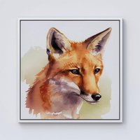 Warren Reed - Designer Fox Watercolour Framed Canvas in Off-White | Size: w10 inch x h10 inch