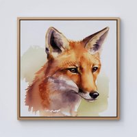 Warren Reed - Designer Fox Watercolour Framed Canvas in Light Brown | Size: W16" x H16"