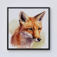 Warren Reed - Designer Fox Watercolour Framed Canvas in Black | Size: W30" x H30"