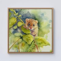 Warren Reed - Designer Dormouse Watercolour Framed Canvas in Light Brown | Size: w40 inch x h40 inch