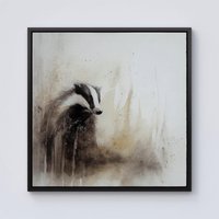 Warren Reed - Designer Badger Watercolour Framed Canvas in Black | Size: W16" x H16"
