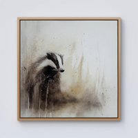 Warren Reed - Designer Badger Watercolour Framed Canvas in Light Brown | Size: W16" x H16"