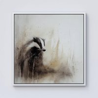 Warren Reed - Designer Badger Watercolour Framed Canvas in Off-White | Size: w40 inch x h40 inch