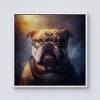 Warren Reed - Designer Bulldog With Glasses Splashart Golden Framed Canvas in Off-White | Size: W30" x H30"