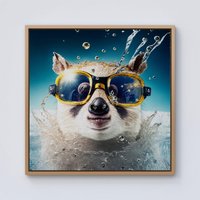 Warren Reed - Designer Dormouse With Glasses Splashart Framed Canvas in Light Brown | Size: W16" x H16"