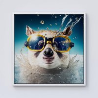 Warren Reed - Designer Dormouse With Glasses Splashart Framed Canvas in Off-White | Size: W30" x H30"