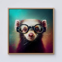 Warren Reed - Designer Ferret With Glasses Splashart Framed Canvas in Light Brown | Size: w10 inch x h10 inch
