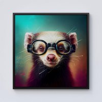 Warren Reed - Designer Ferret With Glasses Splashart Framed Canvas in Black | Size: W16" x H16"