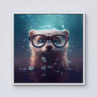 Warren Reed - Designer Ferret With Glasses Splashart Water Framed Canvas in Off-White | Size: w10 inch x h10 inch