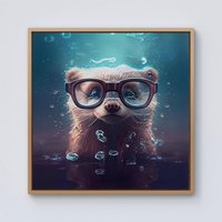Warren Reed - Designer Ferret With Glasses Splashart Water Framed Canvas in Light Brown | Size: w40 inch x h40 inch