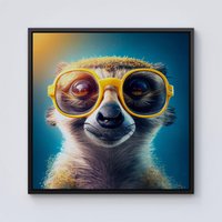 Warren Reed - Designer Meerkat With Glasses Splashart Framed Canvas in Black | Size: w10 inch x h10 inch