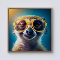 Warren Reed - Designer Meerkat With Glasses Splashart Framed Canvas in Light Brown | Size: w10 inch x h10 inch