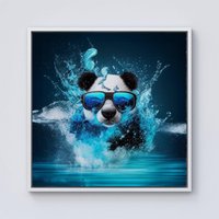 Warren Reed - Designer Panda With Glasses Splashart Water Framed Canvas in Off-White | Size: W30" x H30"