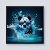 Warren Reed - Designer Panda With Glasses Splashart Water Framed Canvas in Black | Size: W30" x H30"