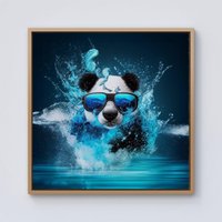 Warren Reed - Designer Panda With Glasses Splashart Water Framed Canvas in Light Brown | Size: w40 inch x h40 inch
