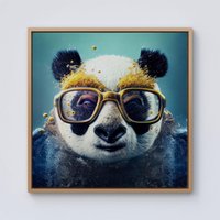 Warren Reed - Designer Panda With Golden Glasses Splashart Framed Canvas in Light Brown | Size: w10 inch x h10 inch