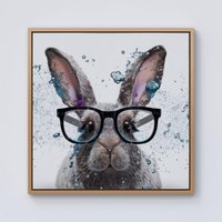 Warren Reed - Designer Rabbit With Glasses Splashart Framed Canvas in Light Brown | Size: w10 inch x h10 inch