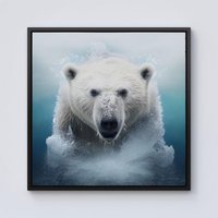 Warren Reed - Designer Polar Bear Splashart Framed Canvas in Black | Size: W30" x H30"