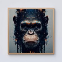 Warren Reed - Designer Gorilla Face Splashart Framed Canvas in Light Brown | Size: W16" x H16"