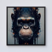 Warren Reed - Designer Gorilla Face Splashart Framed Canvas in Black | Size: w40 inch x h40 inch