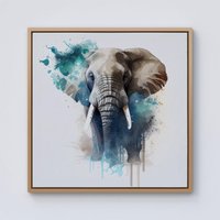 Warren Reed - Designer Majestic Elephant Splashart Framed Canvas in Light Brown | Size: w10 inch x h10 inch