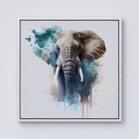 Warren Reed - Designer Majestic Elephant Splashart Framed Canvas in Off-White | Size: W16" x H16"