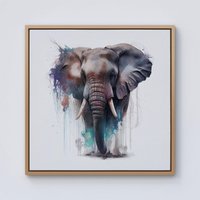 Warren Reed - Designer Elephant Splashart Framed Canvas in Light Brown | Size: W30" x H30"