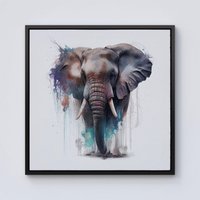 Warren Reed - Designer Elephant Splashart Framed Canvas in Black | Size: w40 inch x h40 inch