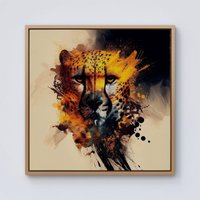 Warren Reed - Designer Cheetah Face Splashart Framed Canvas in Light Brown | Size: w40 inch x h40 inch