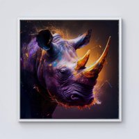Warren Reed - Designer Golden Rhino Face Splashart Framed Canvas in Off-White | Size: w40 inch x h40 inch