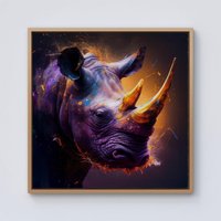 Warren Reed - Designer Golden Rhino Face Splashart Framed Canvas in Light Brown | Size: w40 inch x h40 inch